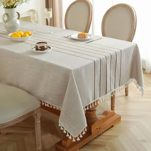 Vista 8 de JIALE - Manteles para mesas rectangulares, mantel de lino de algodón impermeable sin arrugas para mesas de comedor de granja, manteles de tela suave