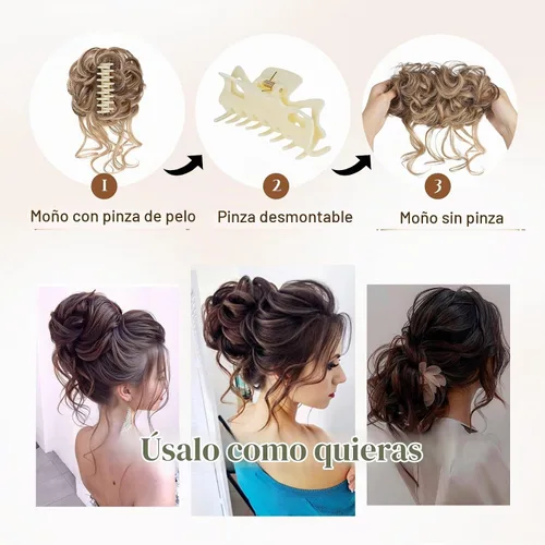 Vista 4 de Extensiones de cabello con clip de pinza para el cabello de moño, accesorios para el cabello para mujer, extensiones de cabello rizado y #8
