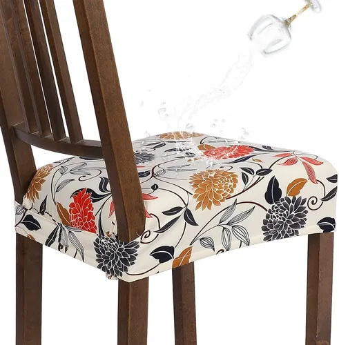 Vista 13 de SearchI Juego de 4 fundas de asiento para sillas de comedor repelentes al Flor roja beige