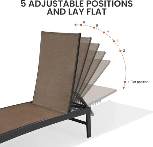 Vista 4 de Chaise Lounge Outdoor, Pool Lounge Set of 2 Tanning Chiars(Brown)