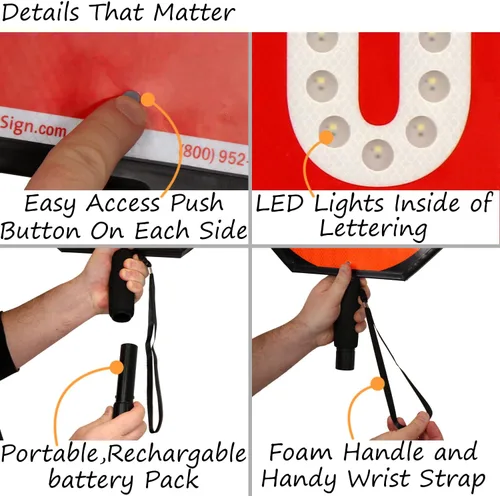 Vista 8 de SmartSign Paleta LED STOP SLOW – Señal de parada lenta reflectante de mano con asa, 18 pulgadas de doble cara, modos de luz LED