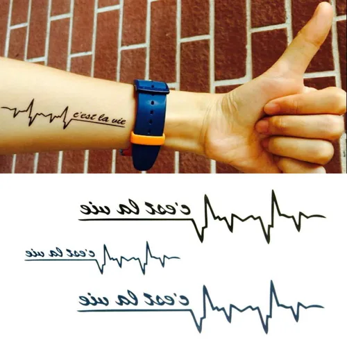 Vista 5 de 2 hojas de inspiración Cuota C'Est La Vie Heartbeat Tatuajes X-005