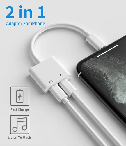 Vista 3 de Paquete de 2 adaptadores de conector para auriculares con certificación MFi de Apple, para cargar iPhone 7/8Plus/X/Xr/Xs/SE/11/12/Pro/Max/ipad