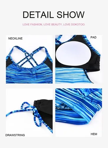 Vista 4 de Dokotoo Conjunto de tankini con estampado de rayas de moda para mujer 2024 (S-3XL)