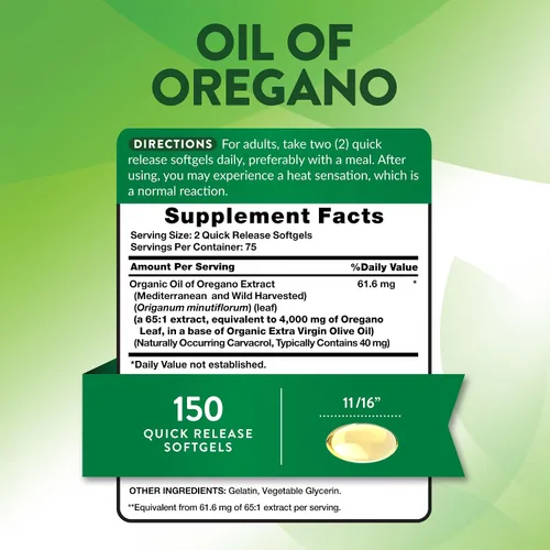 Vista 2 de Nature's Truth Cápsulas blandas de aceite de orégano 150 unidades Suplemento de hierbas sin OMG y sin gluten