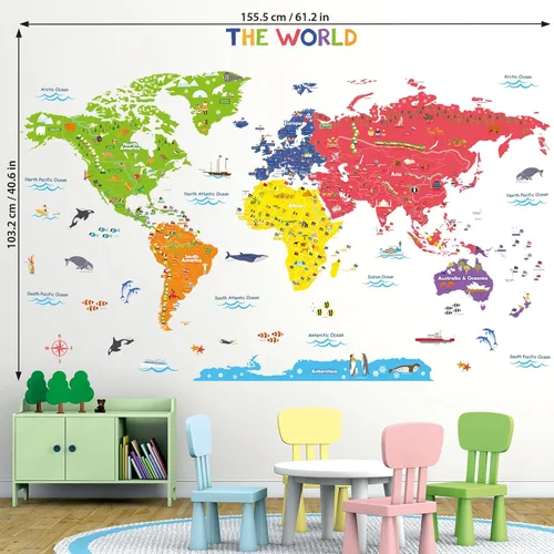 Vista 8 de Decowall - Calcomanías coloridas con mapa del mundo, removibles, se pelan y pegan, ideal para recámaras de niños, salas
