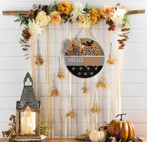 Vista 5 de OLMIXA Letrero de madera con texto en inglés "Hello Fall", gancho
