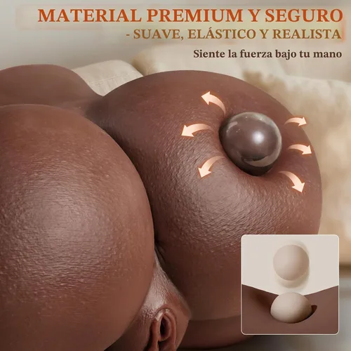 Vista 4 de BIG SHOCKED Muñeca sexual negra de bolsillo, potente 5 chupadores y 8 vibradores, muñecas sexuales realistas de ébano, juguete sexual masculino