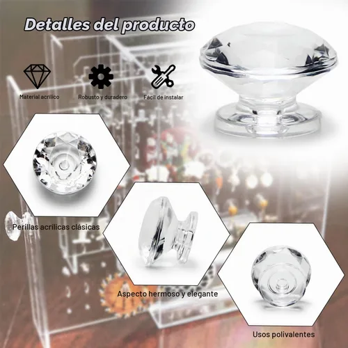 Vista 5 de MroMax Perillas acrílicas de cristal transparente de 0.748 in, manijas de Mango de diamante