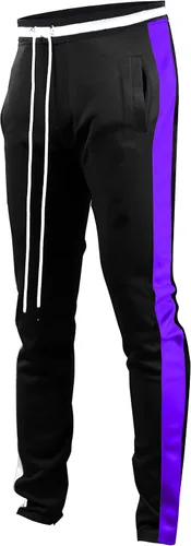 Vista 15 de SCREENSHOT-Track Pants S41700 Mens Premium Slim Athletic Fitness Lifestyle Workout Bottoms - Classic Fit S41700 Bk/Pu