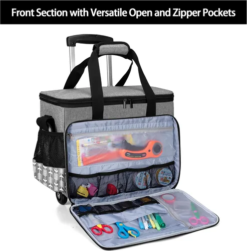 Vista 3 de Yarwo Bolsa de manualidades rodante con ruedas 2.0, bolsa de mano para álbum de recortes para mujer, con carrito desmontable y tablero inferior
