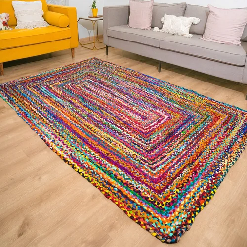 Vista 11 de RAJRANG Alfombra reversible Chindi de trapo, de algodón de 2 x 3 pies, hecha a mano, trenzada, multicolor, alfombra bohemia