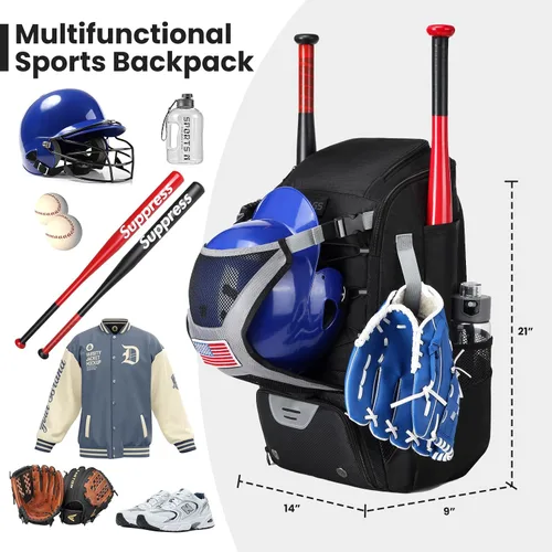 Vista 2 de Bolsa de Sóftbol, Bolsa de Bate de Sóftbol para Jóvenes y Adultos, Bolsa de Béisbol con Gancho de Cerca para Bate de TBall y Equipo, Mochila Ligera