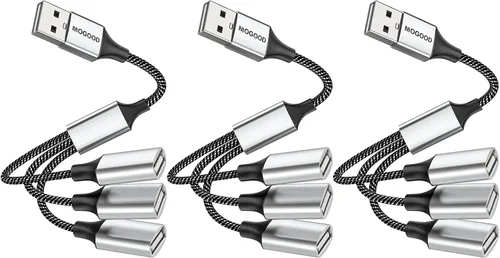 Vista 7 de MOGOOD Expansor USB de 3 puertos, 1 cable de extensión macho a 3 hembra, trenzado y duradero, transferencia de datos rápida y división de carga