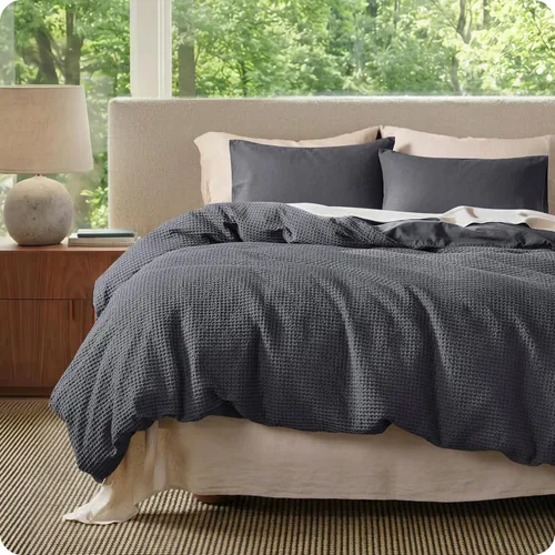Vista 29 de Bedsure Funda de edredón de 100% algodón tamaño individual, tejido gofre, color blanco coco, GentleSoft y transpirable, juego de cama para regalo, 2