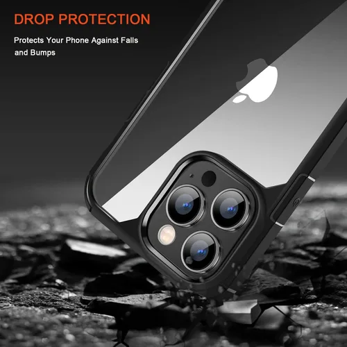 Vista 3 de TENDLIN Compatible con iPhone 14 Pro Max Funda protectora transparente de parachoques suave (negro)