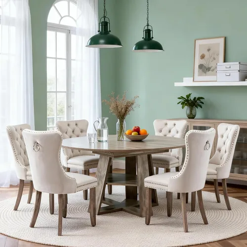 Vista 45 de Juego de 4 mesas de comedor redondas de 5 piezas para 4, 43.3 a 59 pulgadas, extensibles, redondas a ovaladas, juego de 4, mesas de comedor de Mesa