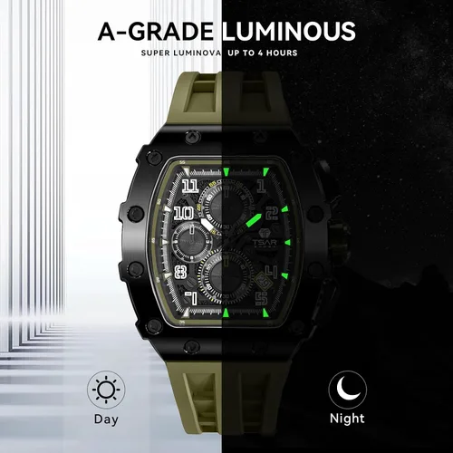 Vista 8 de Mens Watches Luxury Tonneau Watches for Men Waterproof 50M Analog Replica Watch Chronograph Calendar Date Mens Dress Business Work Watch Diver Large