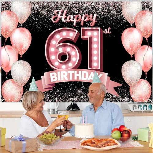 Vista 155 de Cartel de feliz cumpleaños décimo oro rosa, telón de fondo, saludos a 10 años, globos de confeti, decoración temática para niñas de 10 años