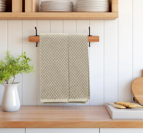 Vista 4 de COTTON CRAFT - Juego increíble de toallas de cocina - Juego de 8 toallas de rizo - 100% algodón Euro Café con textura gofré - Toalla de cocina Beige