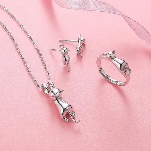 Vista 2 de SILVERCUTE Juego de joyas de plata de ley 925 para mujeres y niñas amantes de las mascotas