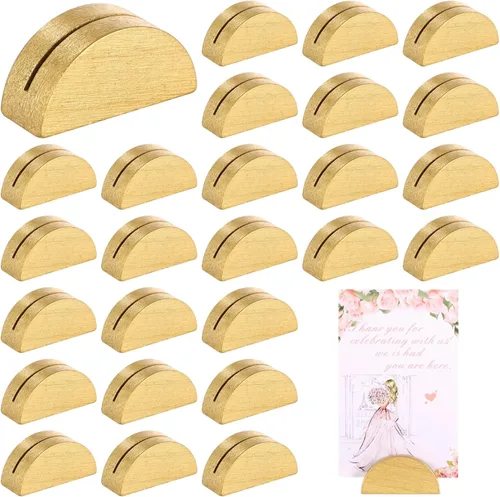 Vista 7 de Paquete de 50 soportes para números de mesa, pequeños tarjeteros de madera, elegante diseño medio redondo para tarjetas de identificación