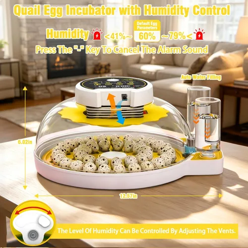 Vista 5 de Incubadora de huevos de codorniz 40 con huevos de control de humedad de Amarillo