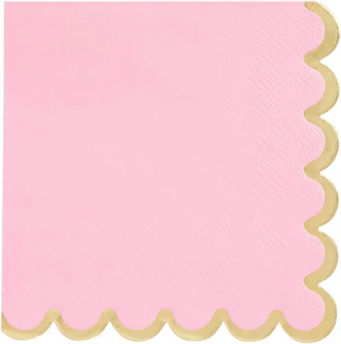 Vista 7 de Sparkle and Bash Servilletas de cóctel rosadas de 5 x 5 pulgadas, 100 unidades, 3 capas festoneadas, rosa y dorado, servilletas para bebés