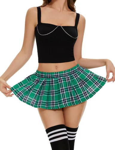 Vista 4 de Lidogirl Minifalda plisada a cuadros con cintura elástica y medias XS-2XL