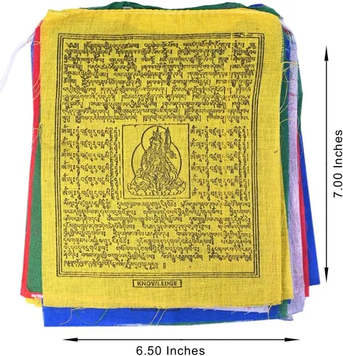 Vista 2 de Banderas tibetanas de oración al aire libre, zen, colorido cartel budista, chakras, geometría sagrada, caballo de viento hecho en Nepal, mantras