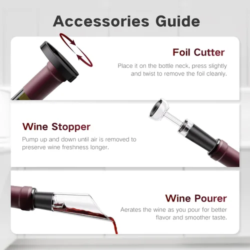 Vista 7 de BABONIR - Set de regalo de destapador de vino eléctrico 6 en 1, sacacorchos automático de acero inoxidable con cortador de papel de aluminio, tapón