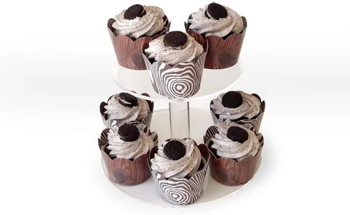 Vista 8 de Envoltorios de madera para cupcakes, 48 unidades, temática de bosque, decoraciones de fiesta occidental, decoración de campamento, tema de campo