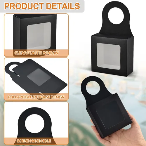 Vista 3 de Mototo 30 cajas de papel kraft para botellas de vino con colgador de ventana transparente, cajas de regalo vacías con colgador para San Valentín