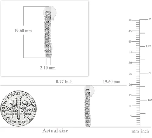 Vista 5 de Dazzlingrock Collection Aretes de aro clásicos en forma de J de diamante redondo de 0.15 quilates (ctw) para ella en plata de ley 925