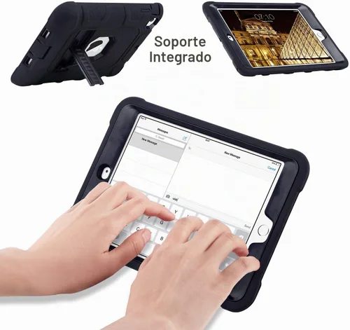 Vista 2 de ULAK Case for iPad mini 1 2 3, Three Layer Case with Kickstand, Black/Black Negro/Negro