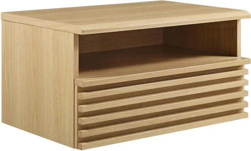 Vista 8 de Modway Render Mid-Century - Mesita de noche moderna para montaje en pared, color carbón