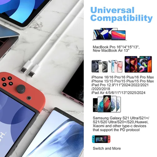 Vista 8 de Paquete de 2 cables de carga USB C a USB C de 3 pies y 60 W, cable de carga rápida tipo C a tipo C, para iPhone 16 E/17/Air/15/Pro/Plus/Pro Max