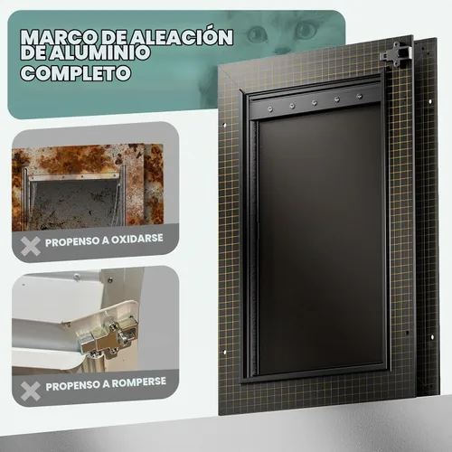 Vista 3 de Puerta de perro para puerta totalmente de aluminio con 3 solapas negras, puerta para perros grandes, puerta resistente para mascotas para perros