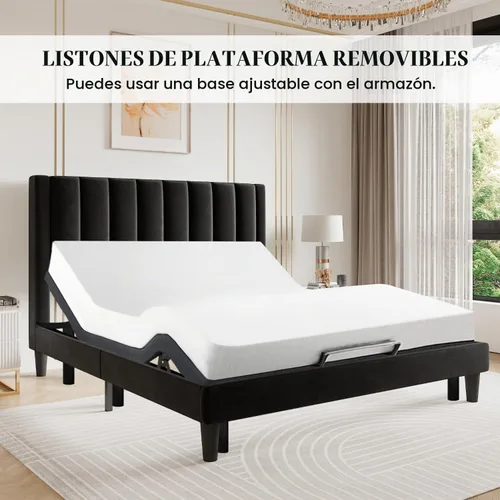 Vista 7 de SHA CERLIN Marco de cama individual con plataforma tapizada de terciopelo con cabecero, soporte de listones de madera resistente, base de colchón