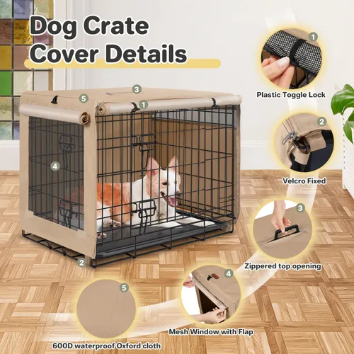 Vista 3 de Seiyierr Funda para jaula de perro – Funda para perrera para jaula de perro de 24 pulgadas, cubierta de poliéster de doble puerta para jaula