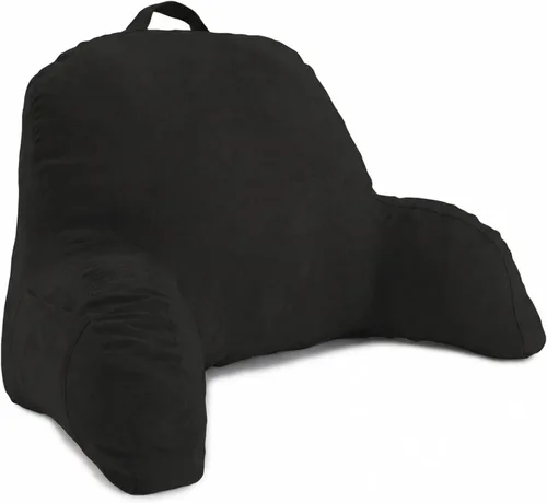 Vista 8 de Almohada con respaldo de microsuede para cama, color negro. La mejor almohada con respaldo para cama con apoya brazos para leer en la cama Morado