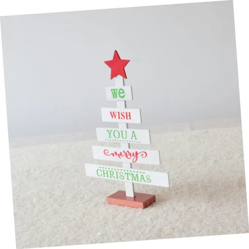 Vista 8 de Decoración de mesa de árbol de Navidad de madera blanca para decoraciones de fiesta de escritorio