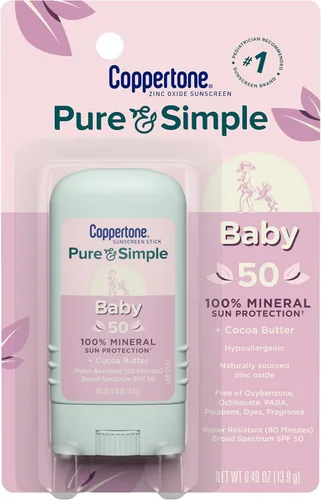 Vista 9 de Coppertone Pure and Simple Loción de protección solar mineral de óxido de zinc SPF 50, protector solar resistente al agua para piel sensible