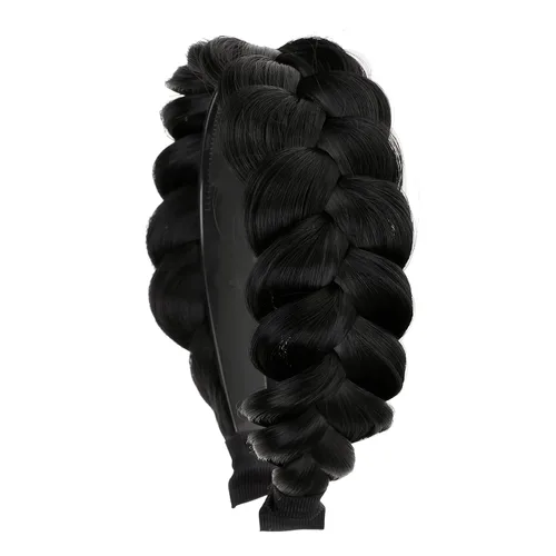 Vista 4 de Diadema trenzada de pelo sintético, aro de pelo clásico, grueso, ancho, trenzado, peluca de trenzas esponjosas, accesorio de belleza para mujeres