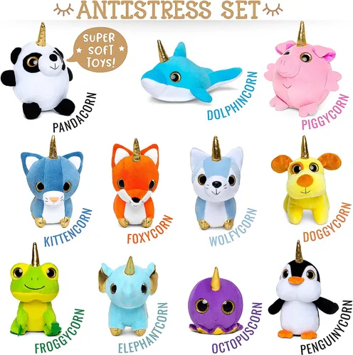 Vista 5 de Naturally KIDS Animales de peluche, regalos para niños y niñas, juego de juguetes de unicornio de peluche 11