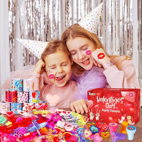 Vista 7 de Thuodo 156 piezas de juguetes surtidos para el día de San Valentín, regalos de intercambio de aula, mini calcomanías, sellos, premios de fiesta