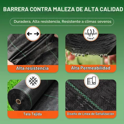 Vista 3 de 5 x 10 pies, paquete de 3 unidades de tela de barrera de malas hierbas para jardín, paisaje, bloqueador de malas hierbas, tela tejida resistente