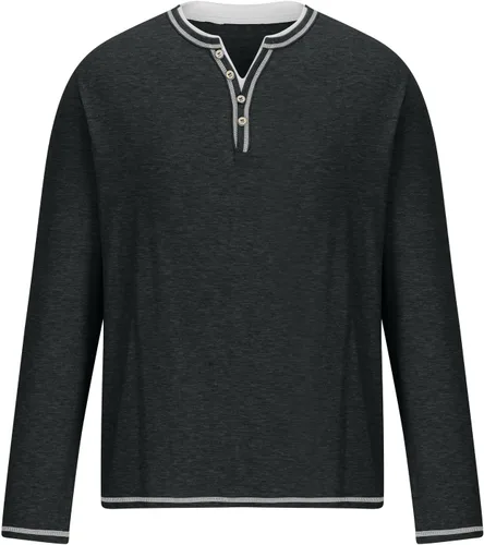 Vista 2 de Mens Big and Tall Long Sleeve Shirts Casual Stylish Button Up T Shirt Slim Fit Solid Work Pullover Trendy Clothes
