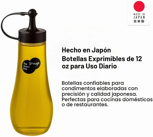 Vista 2 de JapanBargain Botella japonesa para apretar, 12 onzas, dispensador de aceite de precisión y salsa de soja con boquilla de control de goteo, fabricado