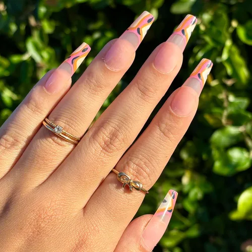 Vista 9 de GOLD VIBES - Uñas a presión de Lavaa Beauty Punta dorada con purpurina degradada Ataúd extra largas Vibes de oro